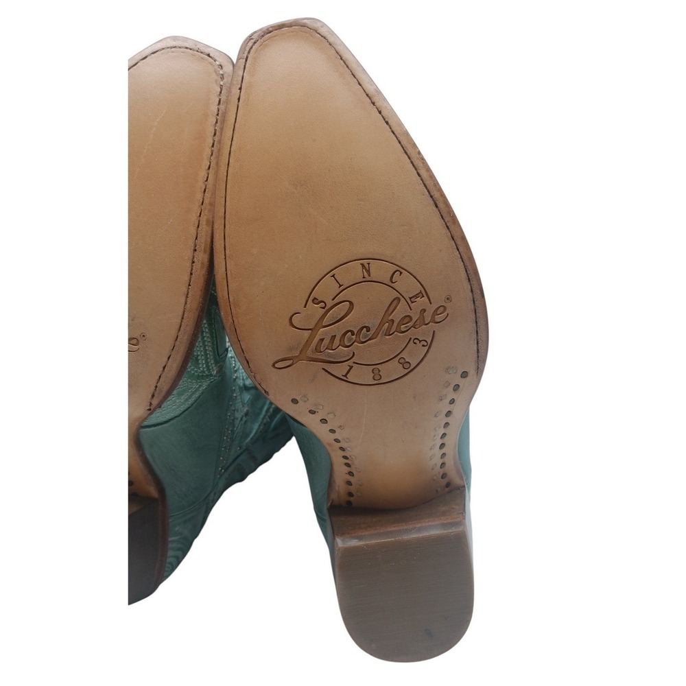 Lucchese M4977 Women's 7.5 B Turquoise Teal Leather Studded Western Boots NOS - Picture 15 of 16